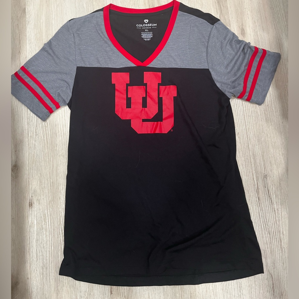 Colosseum Black and Gray V-Neck T-Shirt with Red Accents